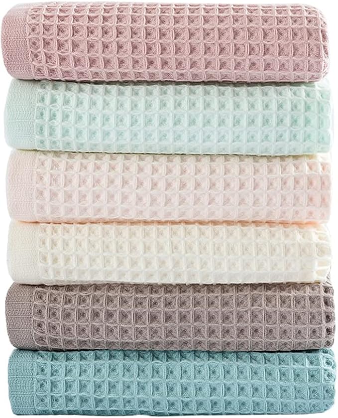 6 Pack Waffle Weave Dish Cloths, 13x13 Inch 100% Cotton Kitchen Towels
