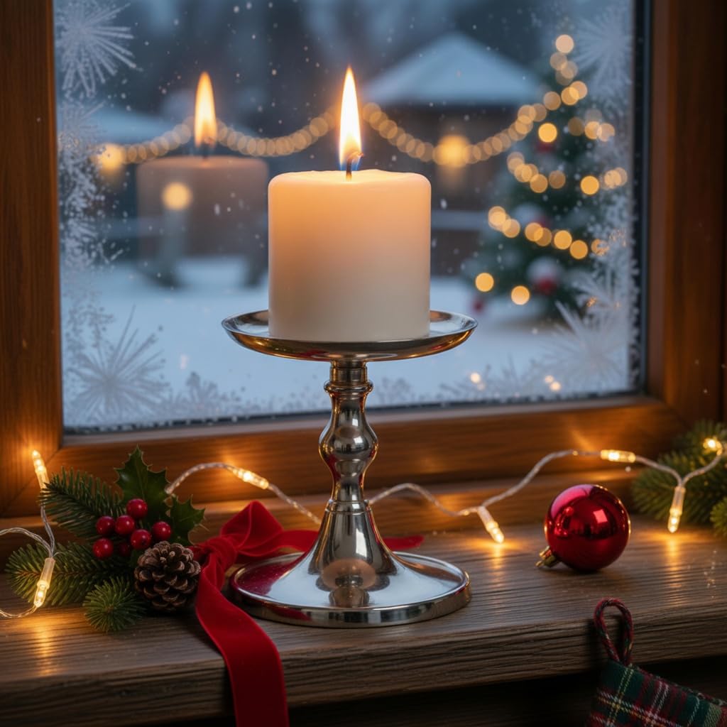 Hosley Aluminum Metal Decorative Pillar Candle Holder Silver Finish for Candles or Display, 5Inch High - Ideal for Weddings, Parties, Events, Home Decor, Gifts, Elegant