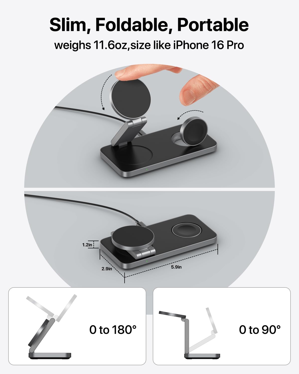 Keepro 3 in 1 Wireless Charging Station for iPhone Magnetic Portable, Fast Wireless Charger Stand for iPhone Air/17/16/15/14/13/12, AirPods Pro 3 2 Apple Watch (Adapter Included)-Black