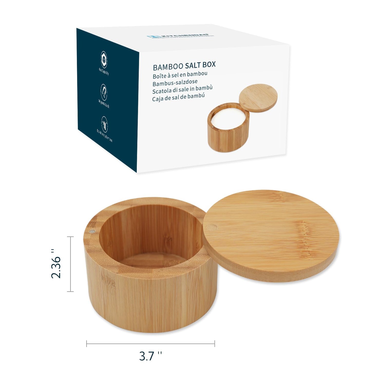 KITCHENDAO Bamboo Salt Cellar and Porcelain Sugar Bowl