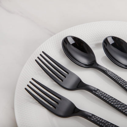 KIRE 400PCS Black Plastic Spoons and Forks Disposable - Black Plastic Silverware Set Disposable Cutlery - 200 Forks, 200 Spoons for Halloween Party/Wedding