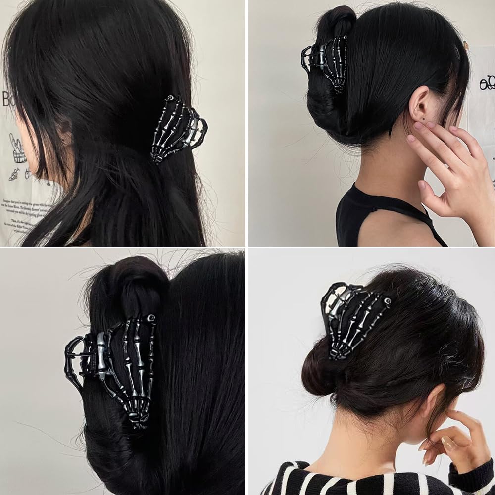 AIUPUOC Black Hair Clip with Skeleton Skull Design for Women's Hair Styling, Medium Metal Hair Claw Clips, Halloween Hair Accessories, 1 Count