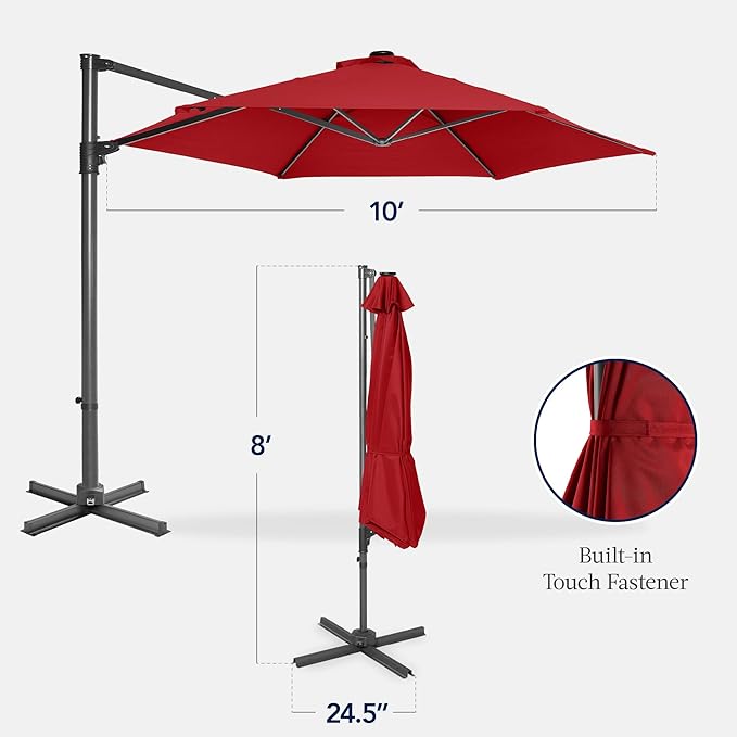 Best Choice Products 10ft Offset Cantilever Hanging Market Patio Umbrella, Smooth 360° Rotation, 8 Sturdy Ribs, Easy Adjustment - Red