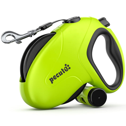 Pecute Retractable Dog Leash with Poo Bag Holder, 10m/32ft Extended dog Leash with 360° Tangle-Free, Anti-Slip Handle and Quick Brake Button, Suitable for Dogs Up to 110lbs/50kg in Weight