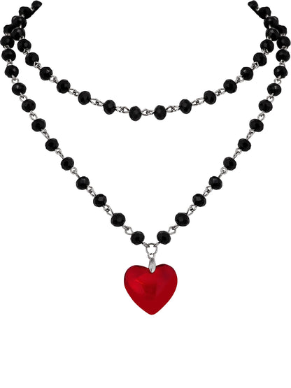 Sacina Gothic Y2k Red Heart Necklace, Layered Black Beaded Heart Choker, Gothic Emo Grunge Y2k Necklace, Valentine Gift, Halloween Christmas Jewelry Gift For Women