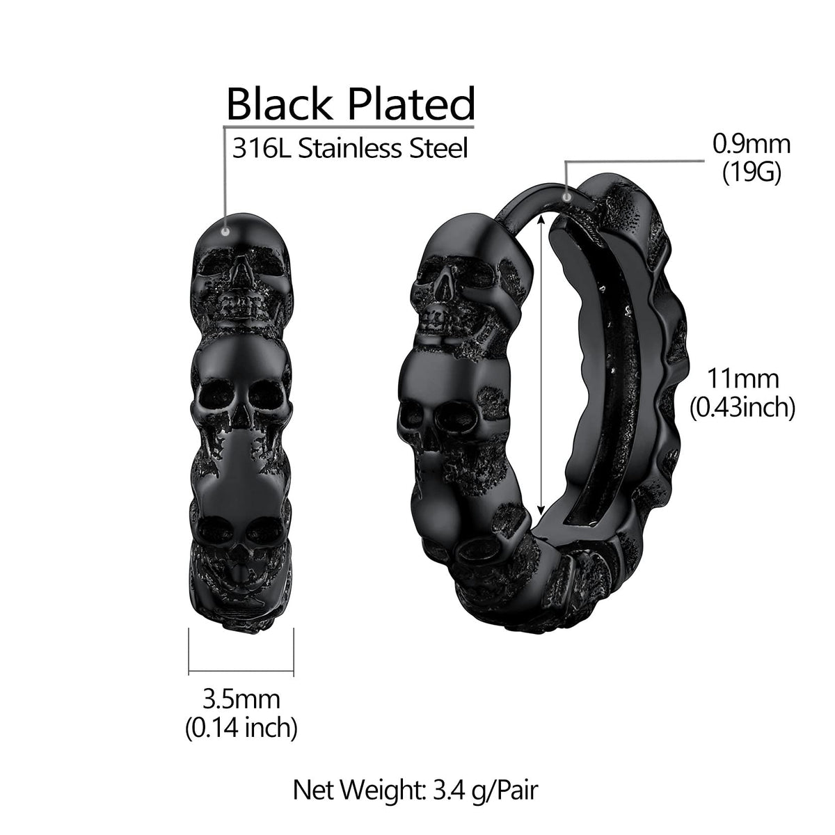 Richsteel Skull Hoop Earrings for Women & Men - Stainless Steel Gothic Jewelry, Edgy Skull Jewelry Earrings