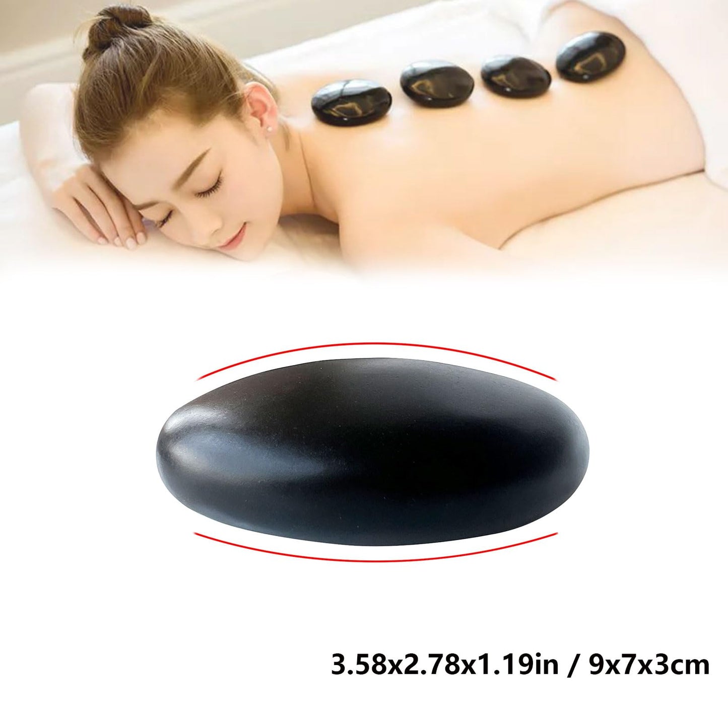 MINGJISHIYE Hot Stone Massage, 3 piece Set Large Oval Hot Stone 3.58x2.78x1.19 inches, Basalt Home spa, Relaxation, Massage Treatment (3PCS)