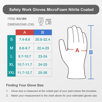 KAYGO 3 Pairs Safety Work Gloves MicroFoam Nitrile Coated Touchscreen, KG18NBE, Working Gloves with Oil Resistant Grip on Palm, for Men Women, Ideal for General Purpose Automotive (Large, Grey)