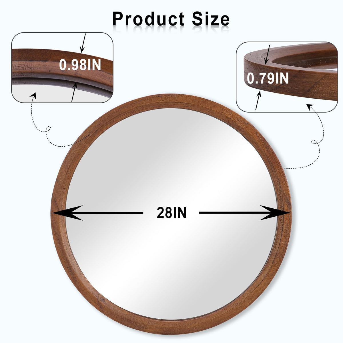 MAGFLERUM 28 Inch Round Wood Circle Mirror - Boho Style Wall Decor for Bedroom, Living Room, Hallway (Brown)