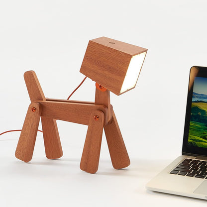 HROOME Novelty Cool Dog Lamp for Kids Room Bedroom Bedside - 3 Levels Dimmable Touch Control Wood Table Lamp Warm White Desk Light Gifts for Living Space Office Farmhouse Dorm (Mini-Sapele Color)