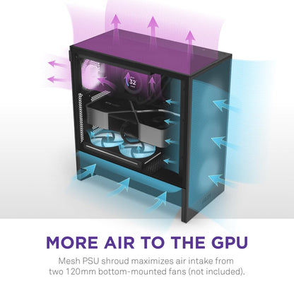NZXT H5 Flow - Compact ATX Mid-Tower PC Gaming Case - High Airflow - 2 x 120mm Fans Included - 360mm Front & 240mm Top Radiator Support - Cable Management System - Tempered Glass - Black