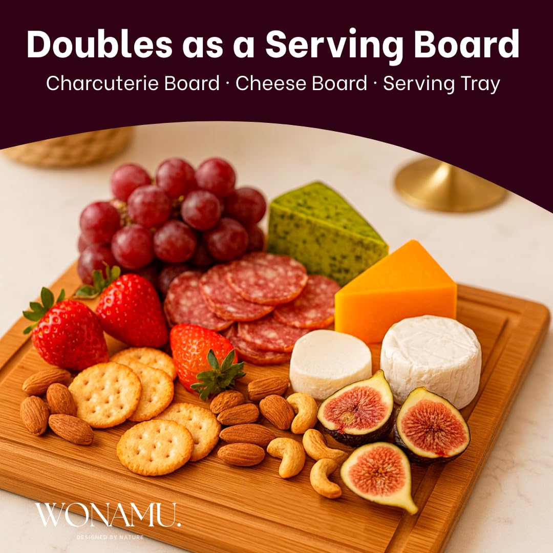 WONAMU Small Bamboo Cutting Board Non Toxic – Lightweight, Durable, Perfect For Charcuterie, Serving Snacks, And Everyday Kitchen Use – Eco-Friendly Kitchen Items And Versatile Wooden Tray