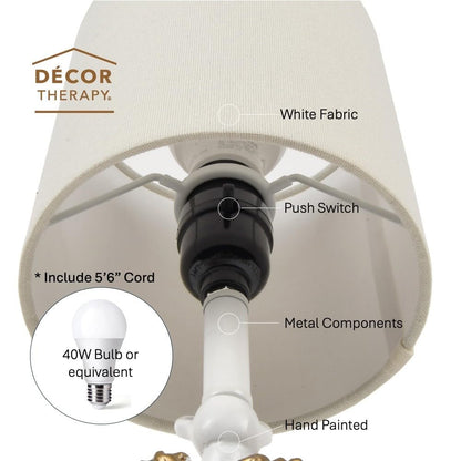 Decor Therapy Anchor Resin Accent Lamp, Easy on/Off Push-Through Light Switch, Coastal Style, Energy Efficient, 40W, White - (8" D x 8" W x 16" H)