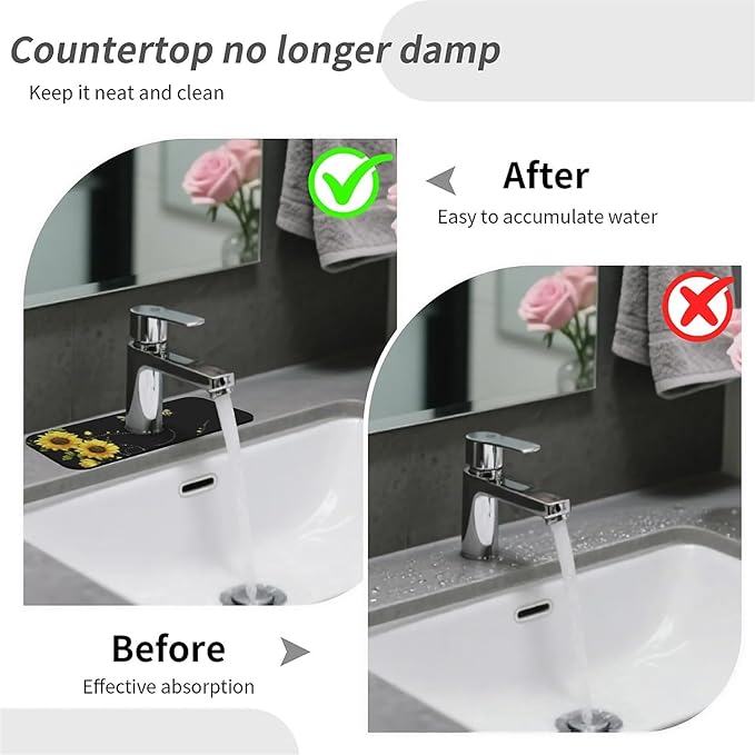Kitchen Sink Splash Guard，sunflowers-and bees- Faucet Mat Sink Gadgets-Super