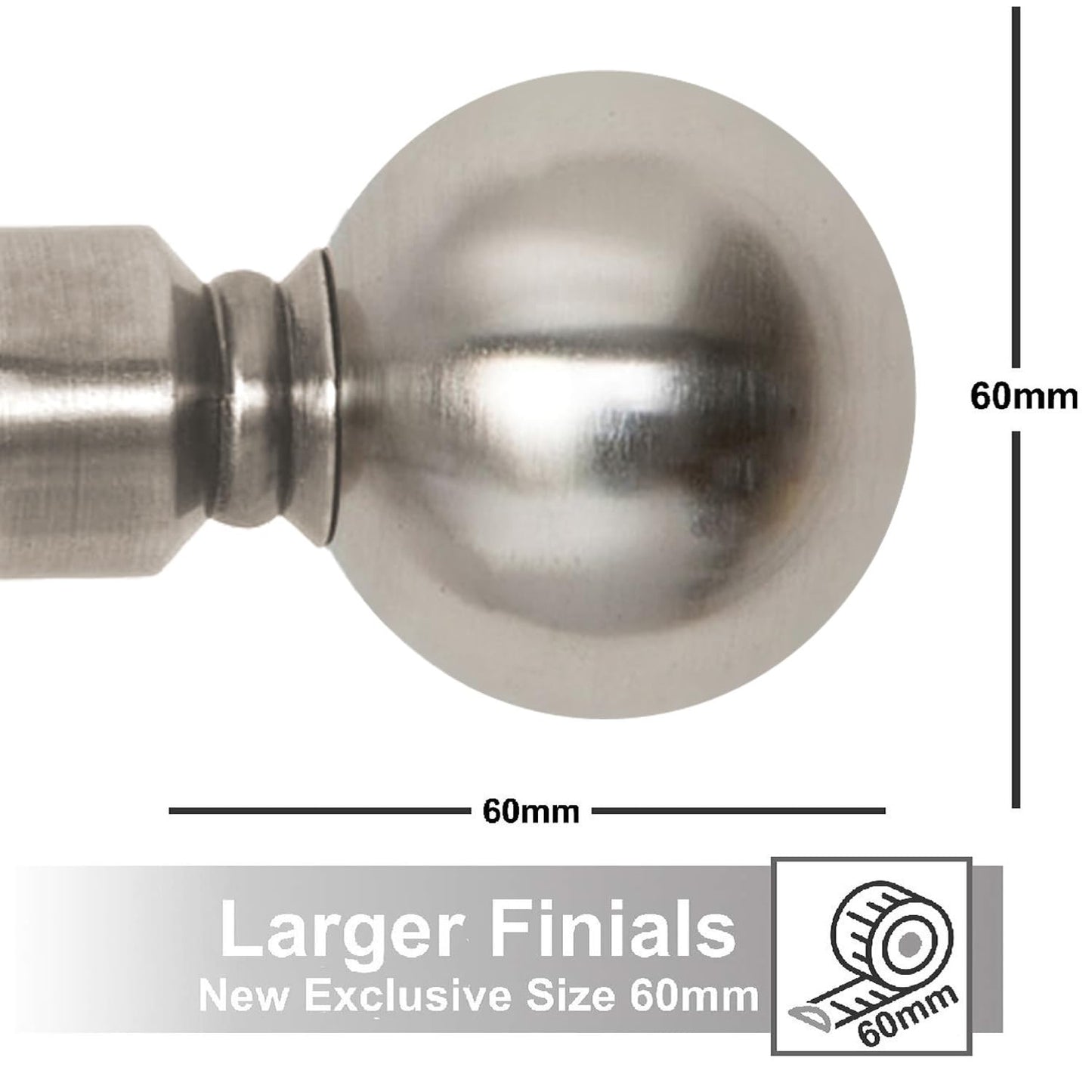 Aspire Homeware Curtain Poles Metal Plain Ball Extendable Curtain Pole 160 cm to 300 cm Brushed Silver Adjustable Curtain Rod 28 mm Diameter with 60 mm Finials, Rings, Brackets, and Fittings Set