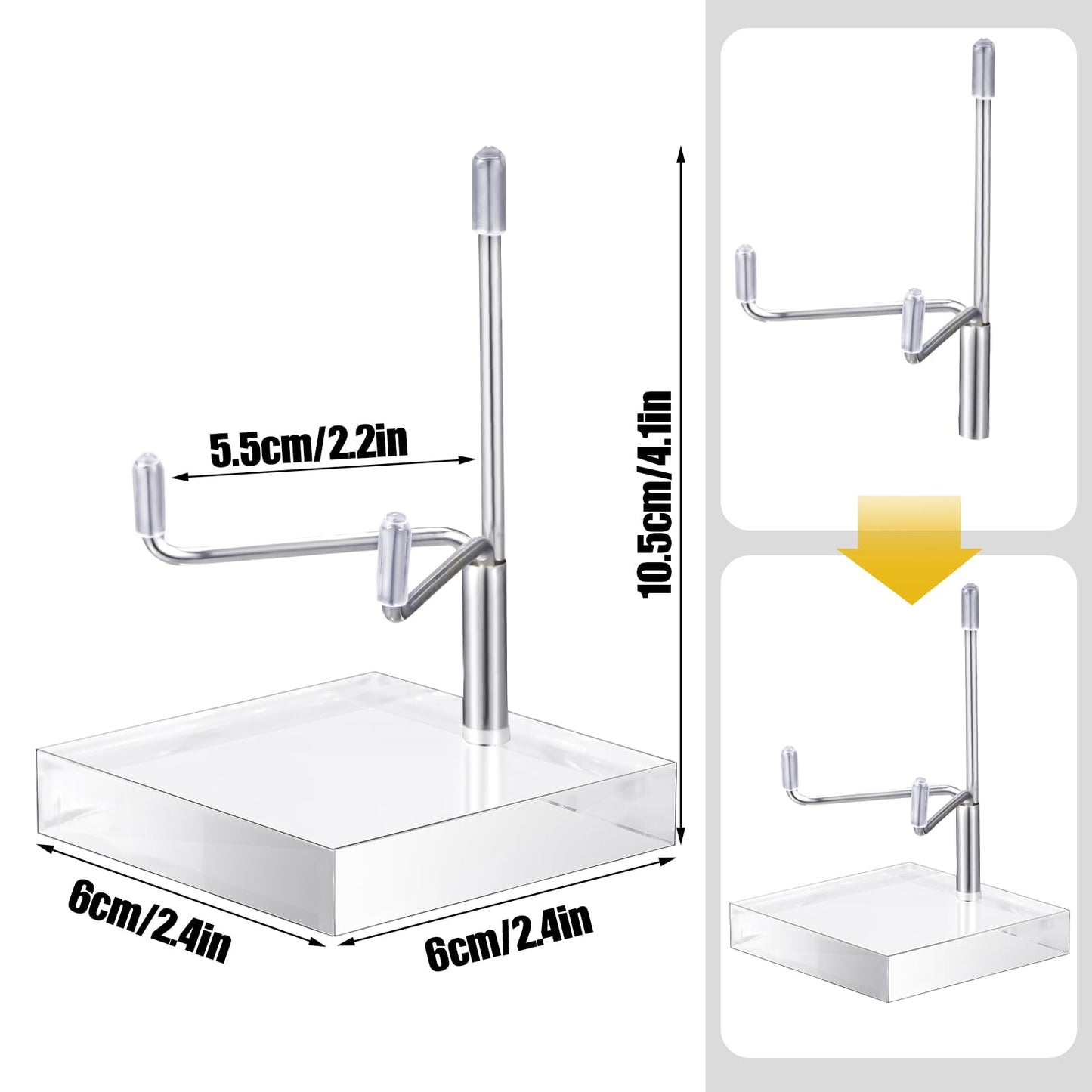 Suzile 4 Pcs Adjustable Metal Arm Display Stand Easel with Acrylic Base Rock Display Easel Holder Acrylic Crystal Clear Plate Stand for Geodes Mineral Agate(Silver,2.4 x 2.4 x 3.5 Inch)