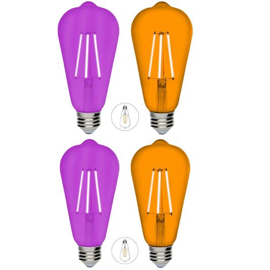 2 Pack ST64 Filament LED Purple Light Bulbs – E26 Base 8W 75 Watt Equivalent Vintage Decorative Lighting Purple LED Bulb for Party Decoration, Porch, Home, Halloween Light Bulbs