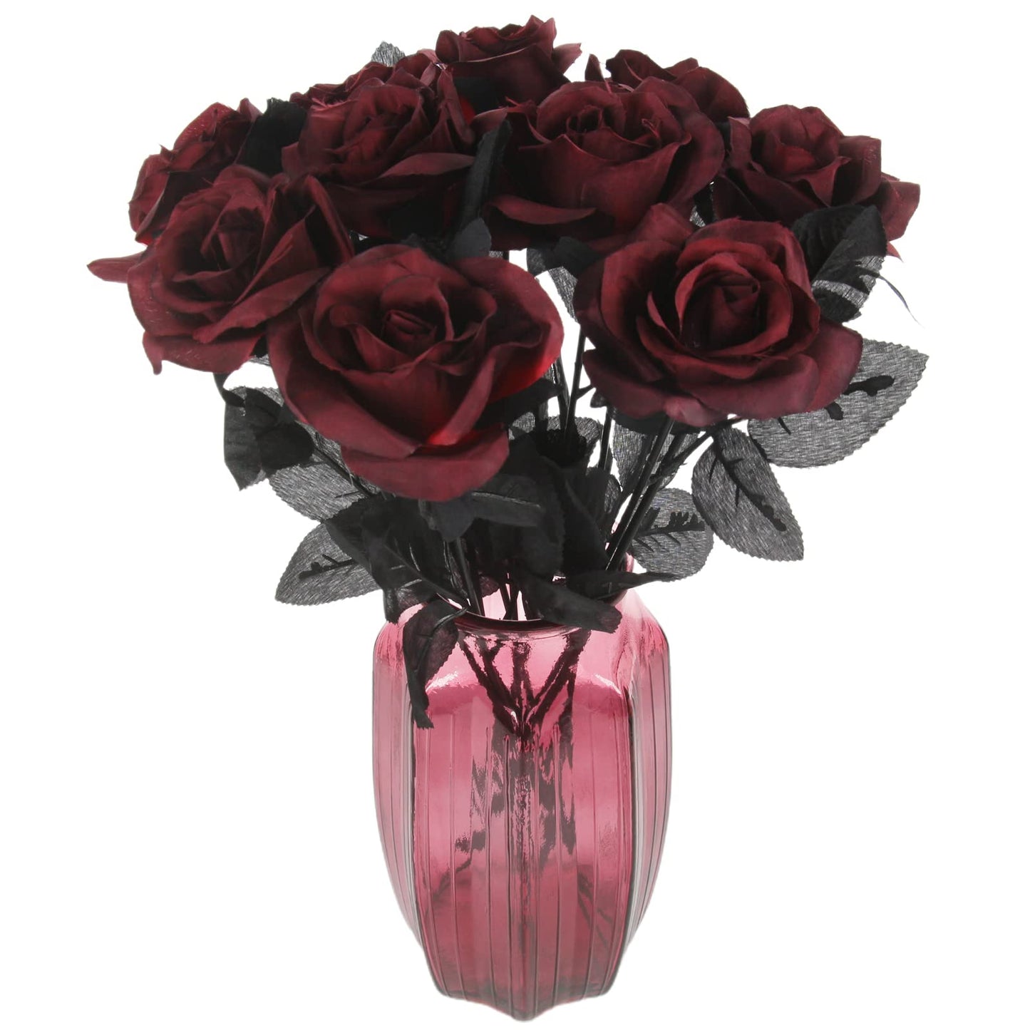 Tinsow 10 Pcs Artificial Roses Bouquet Faux Black Roses Bundles Fake Flowers Realistic Flowers Arrangements Halloween Decor (Maroon, 10)