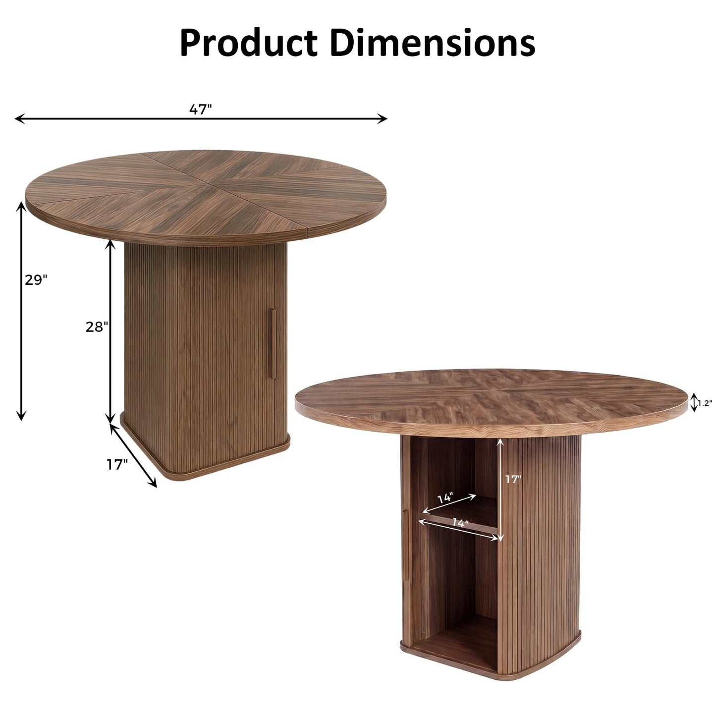 EVLIQIUL Fluted Round Dining Table for 4-6 Person
