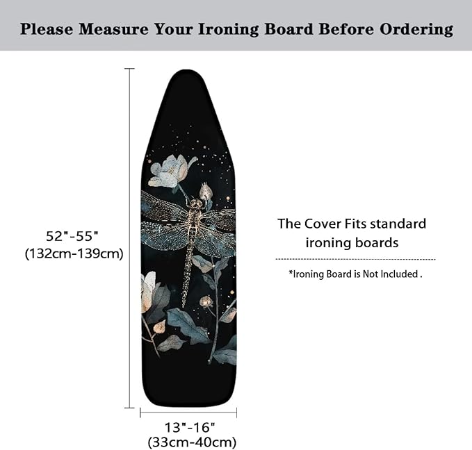 Dragonfly Flower Ironing Board Cover and Padding 15 x 54 Non-Slip Ironing Board