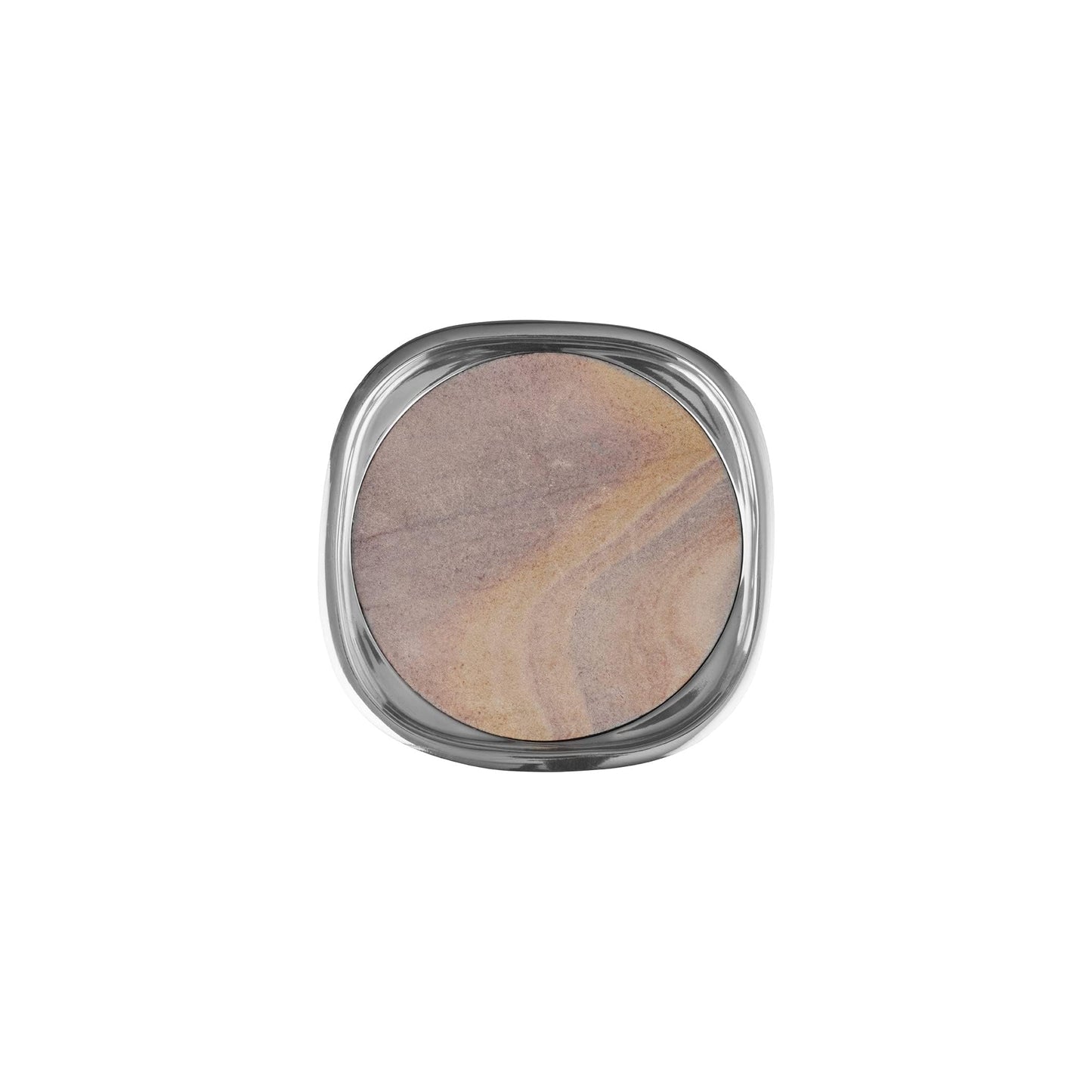 nambe Sandstone Coaster 4-Piece Set | Stone Drinks Coasters for Tabletop Protection | Made of Sandstone and Nambe Alloy | Naturally Absorbent for Coffee Table or Bar Décor | 4.75 Inches.