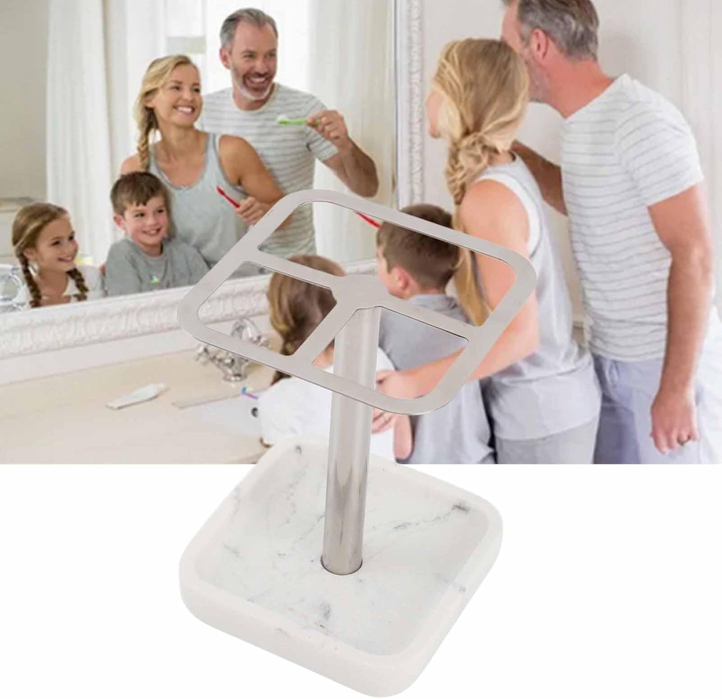Toothbrush Holder Stainless Steel Bathroom Storage Organizer Toothpaste Stand Rack 304 Holder, Stand, Rustproof Metal 3 Slots Space Saving for Vanity, Countertops (Silver)