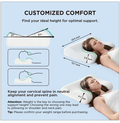 Bedsure Cervical Neck Support Pillow for Sleeping, Ergonomic Odorless Memory Foam Cervical Contour Orthopedic Pillow for Neck Pain Relief, for Side, Back, Stomach Sleeper