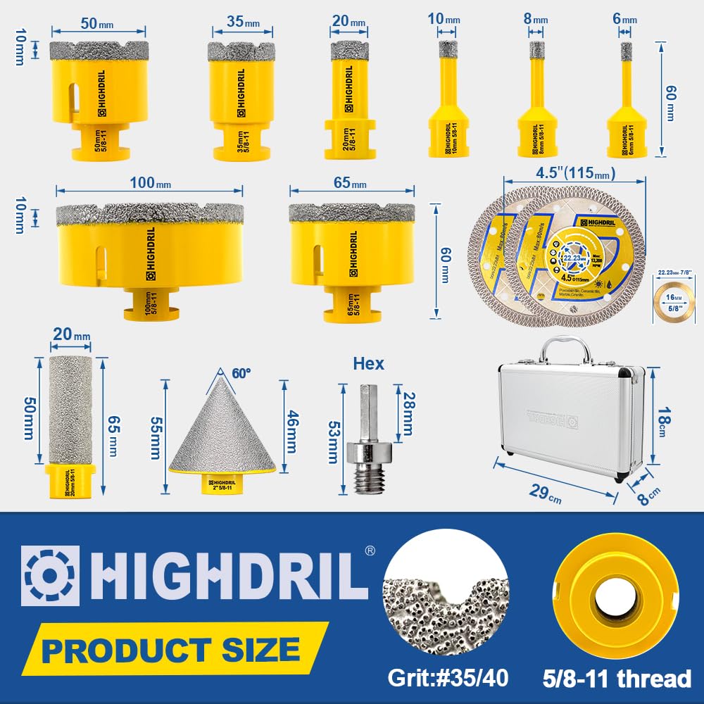HIGHDRIL 13Pcs Diamond Hole Saw Kit and HIGHDRIL 2inch Circular Saw Blade