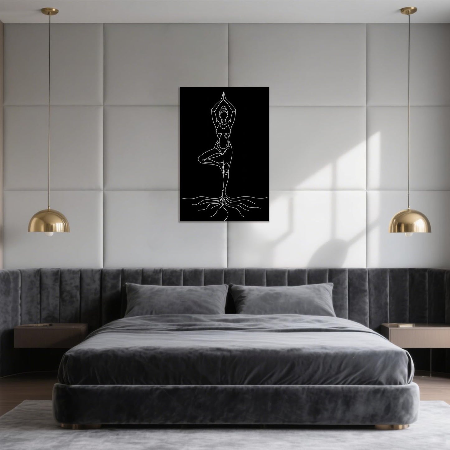 CCCHCY Minimalist Vrksasana Line Canvas Print - Black White Tree Pose Meditation Wall Art Decor - Abstract Zen Yoga Poster, Modern Spiritual Artwork for Studio, Bedroom, Bathroom 16" x 24"