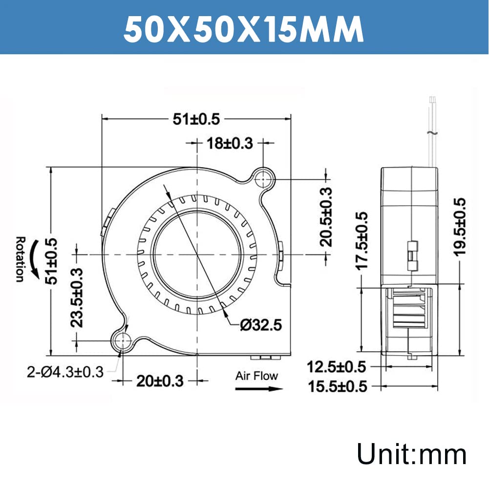 WINSINN 50mm USB Blower Fan 5V 5015 50x15mm Turbine Turbo Brushless (Pack of 4Pcs)
