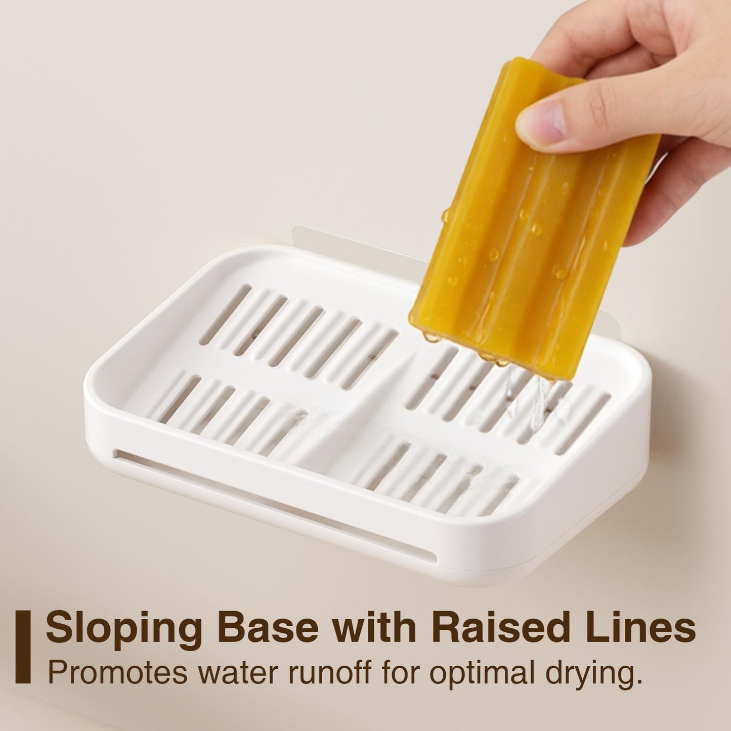 HAVICATO Soap Dish with Raised Ridges for Self-Draining, Wall-Mount or Countertop, ABS Plastic, White