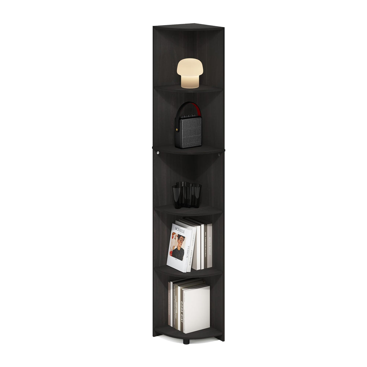 Furinno ECON Corner Shelf, 5-Tier Corner Book Shelf, Storage Shelves, Display Rack, Bookshelf, for Organization and Storage, Living Room, Home Office, Espresso