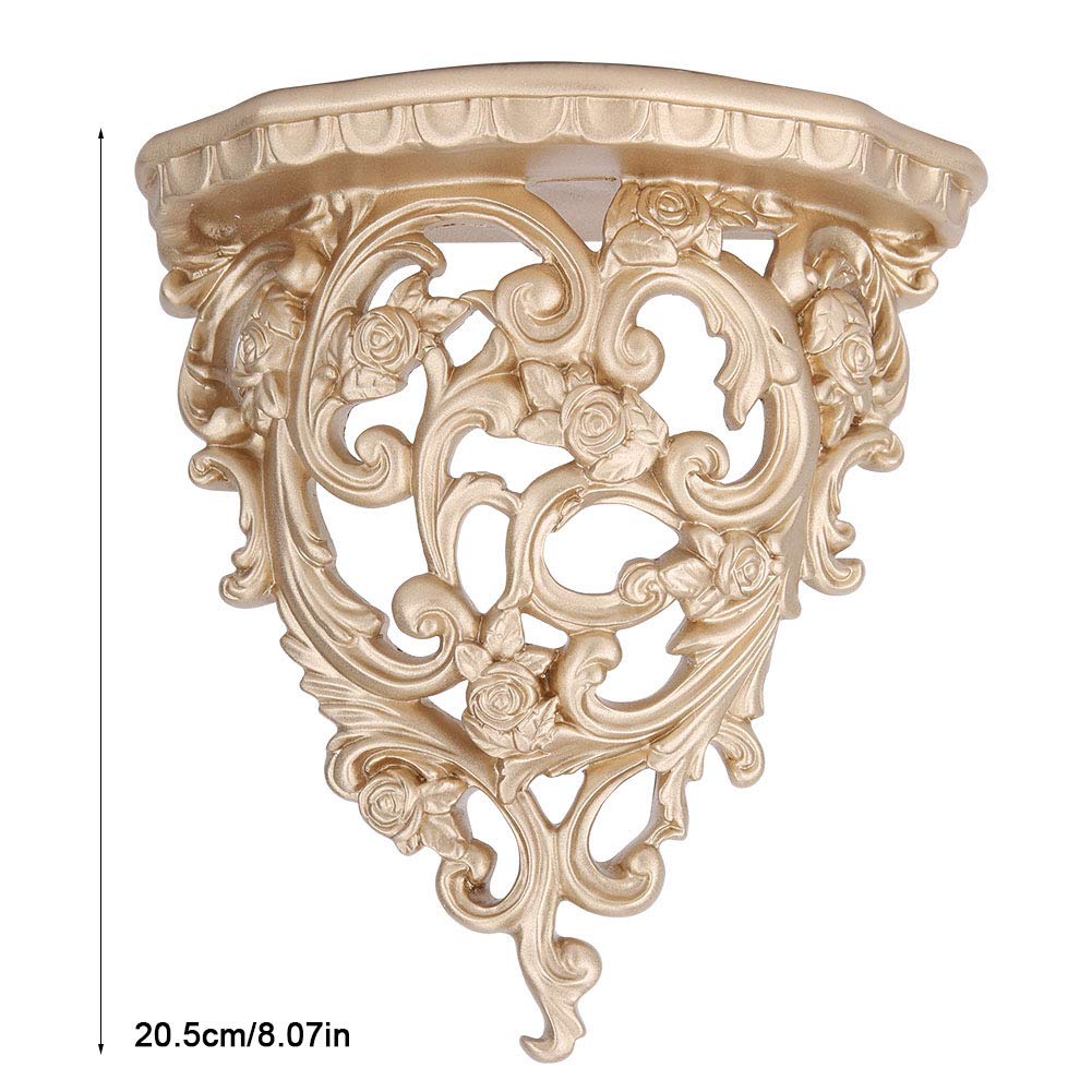 Floating Wall Shelf, Resin Floating Wall Shelf European Hollow Wall Shelf Display Wall Organizer Retro Flower Carving Art Wall Hanging Storage Rack Baroque Style Ornament for Flower Pot Stand