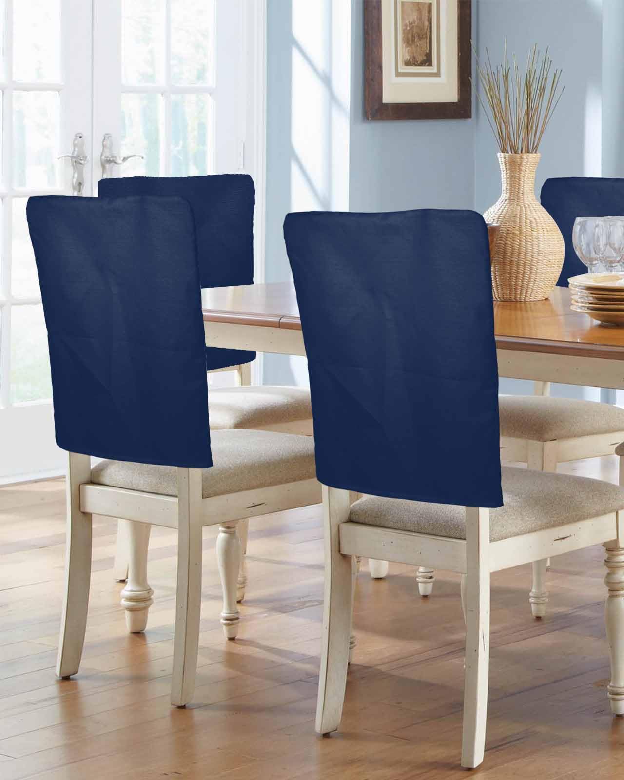 Anzona Navy Blue Chair Back Covers for Dining Room, Farmhouse Solid Navy Blue Color Linen Polyester Back Chair Protector, Rustic Modern Art 6 Pcs Dining Chair Seat Covers for Hotel, 20 x 19 Inches