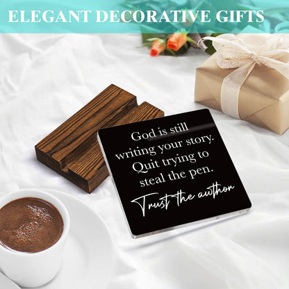 ERHACHAIJIA God Is Still Writing Your Story Acrylic Desk Sign, Funny Bible Verse Office Home Accessories Desk Decor Plaques, Inspirational Signs Gifts for Friends Coworker, Christian Room D?or Gifts