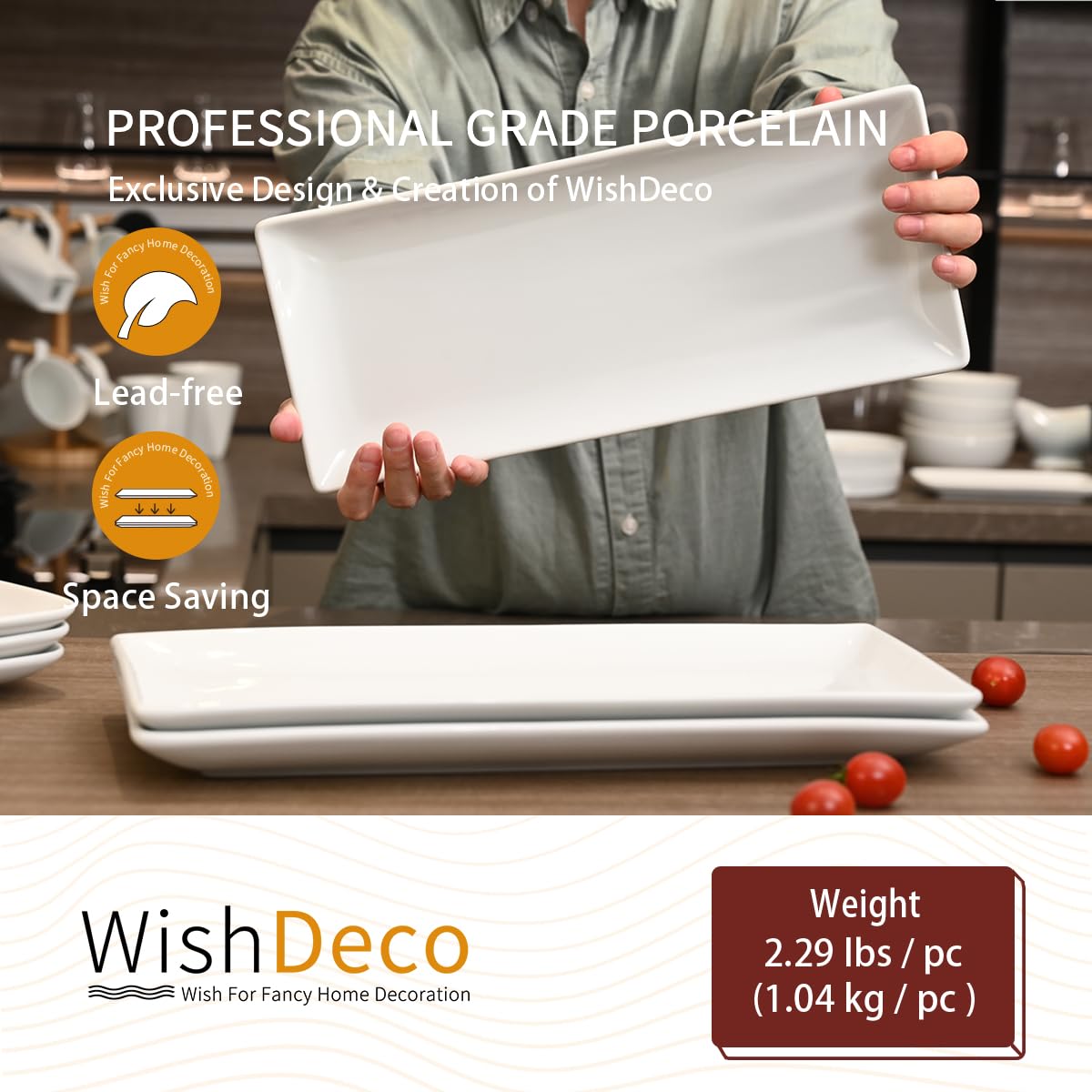 WishDeco Serving Platters Set of 3, Large Serving Trays 14 inch, White Serving Plates, Ceramic Rectangle Plate, Long Platter for Cake, Sushi, Steak, Dessert, Buffet