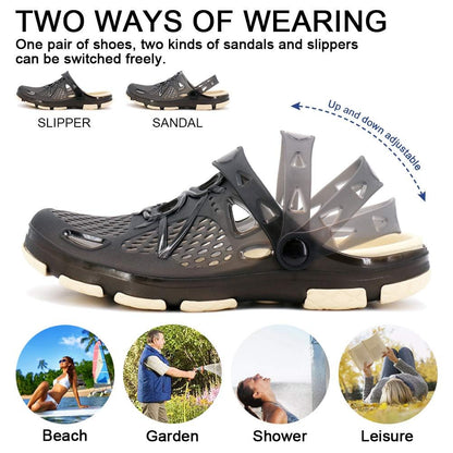 beister Mens Clogs Non Slip Water Shoes with Adjustable Strap, Lightweight Slip on Mules Garden Kitchen Outdoor Beach Yard Pool Shower Summer Sandals Slippers Black Beige