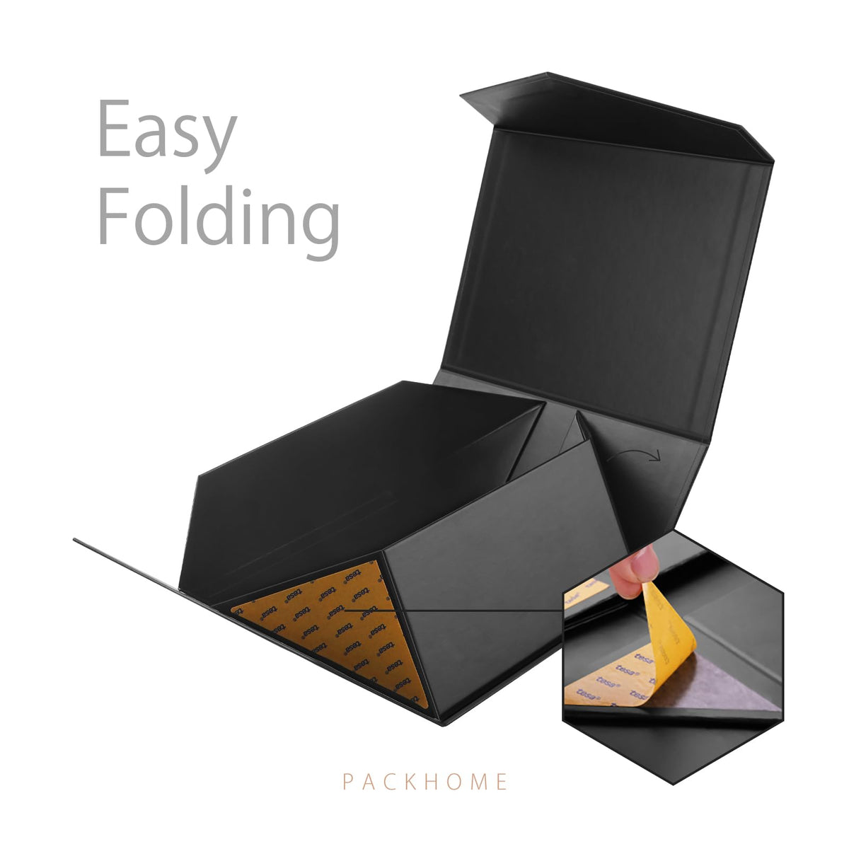 PACKHOME 6 Gift Boxes 9x6.5x3.8 Inches, Rectangle Collapsible Boxes with Magnetic Lids for Gift Packaging (Matte Black, Grain Texture)