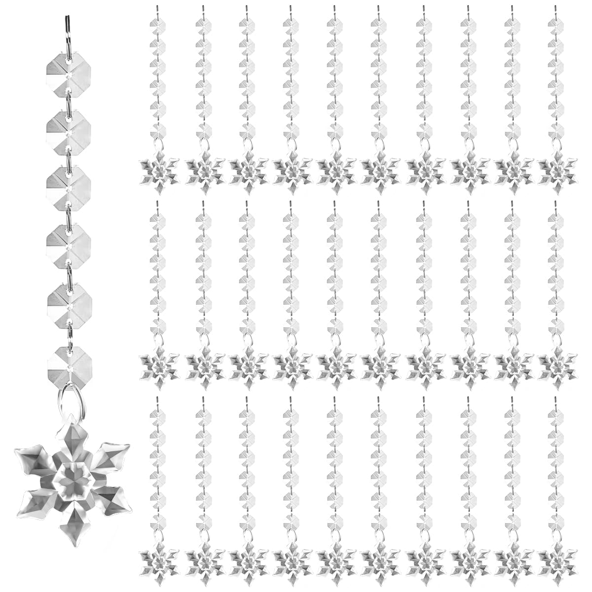 100 Pack Hanging Crystals - Clear Acrylic Prisms Pendant Ornaments for Christmas Tree, Centerpieces, Chandelier, Window & Home Decor, Ideal for Weddings, Parties Decorations (Snowflake)