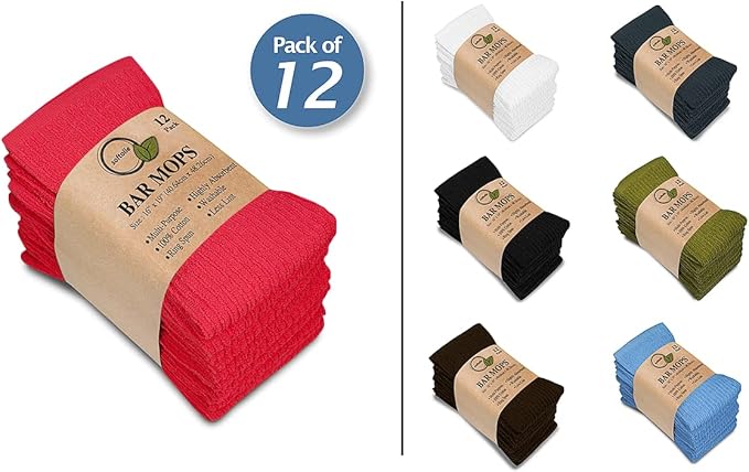 Softolle Bar Mop Towels, 16x19 Inches, 100% Cotton, Kitchen and Bar Cleaning