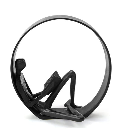 Hanyibao Reading Figurines and Statues - Bookshelf Decorations Objects，Metal Reader Cast Iron Sculpture，Book Lovers Gifts， Modern Art Shelf Décor， Reading Accessories for Book Lovers