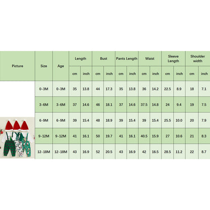 BeQeuewll Christmas Newborn Baby Boy 3PCS Clothes Set Infant Long Sleeve Romper Cute Pattern Suspender Pants Overalls Outfits (Green, 9-12 Months)