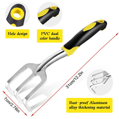 Garden Tool Set 3 Piece Aluminum Gardening Tools Kit with Rake,Shovel&Graduated shovel .Garden Trowel & Hand Wide Shovel Pointed with Soft Rubberized Non-Slip Ergonomic Handle for Planting(Yellow)