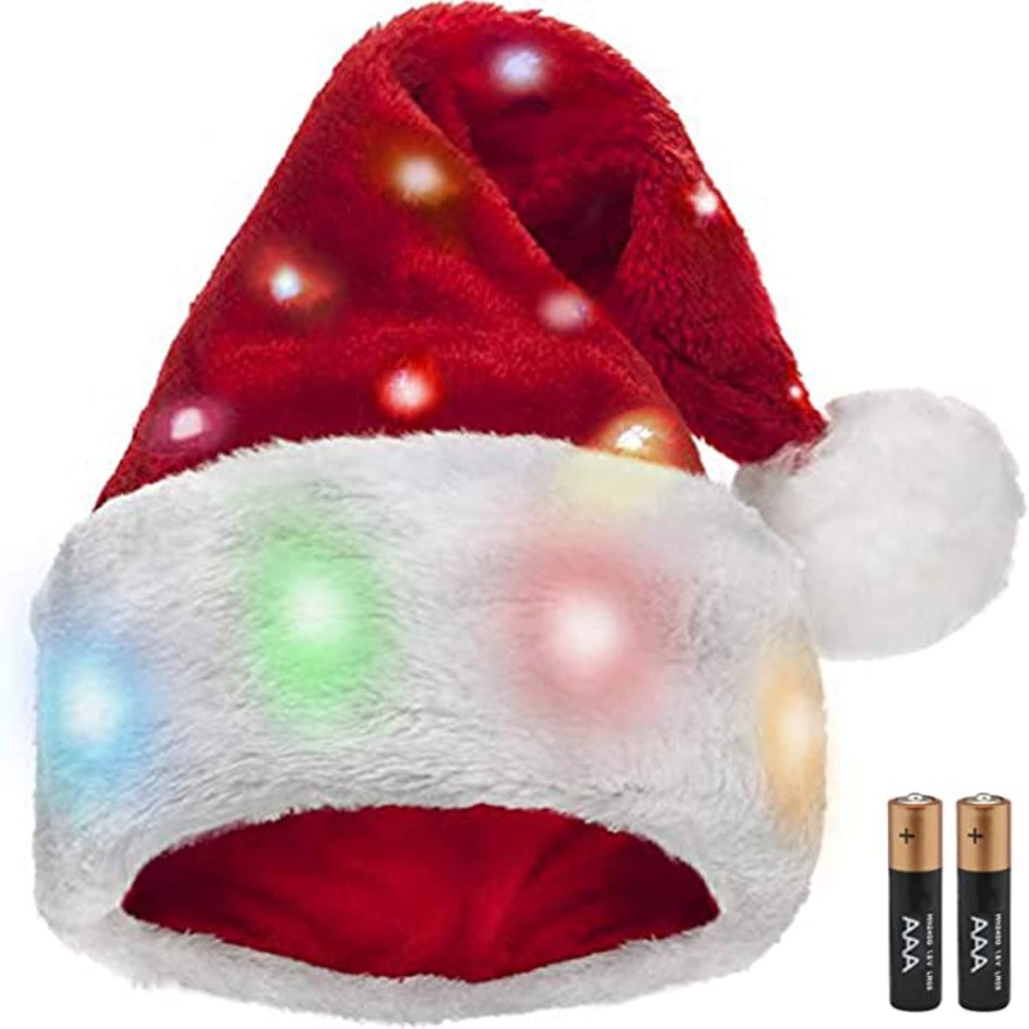 Winks Novelty Funny Light Up Santa Hat with Blinking Color-Changing LED Lights - Soft Plush Faux Fur Hat for Adults and Kids (1 Hat)