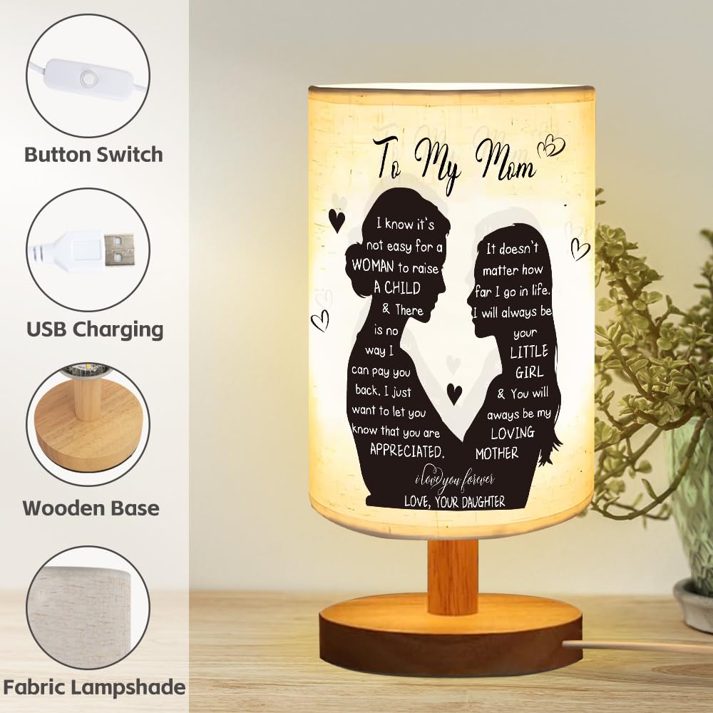 ZuEiiDop Mom Table Lamp Gifts from Daughter Mothers Day Birthday Gifts for Single Moms Mothers Mommy Christmas Valentines Easter Thank You Love You Mom Lamp Bedside Nightstand Light Bedroom Home Decor