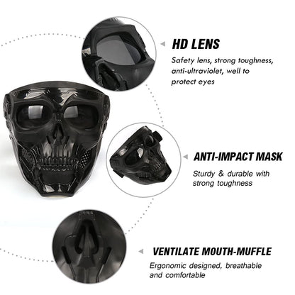 Outamateur Motorcycle Skull Goggle Mask Riding Goggles Safety Road Riding UV Motorbike Glasses for Riding/Skiing/Snowing/Motorcycling/Halloween (Grey Lens)