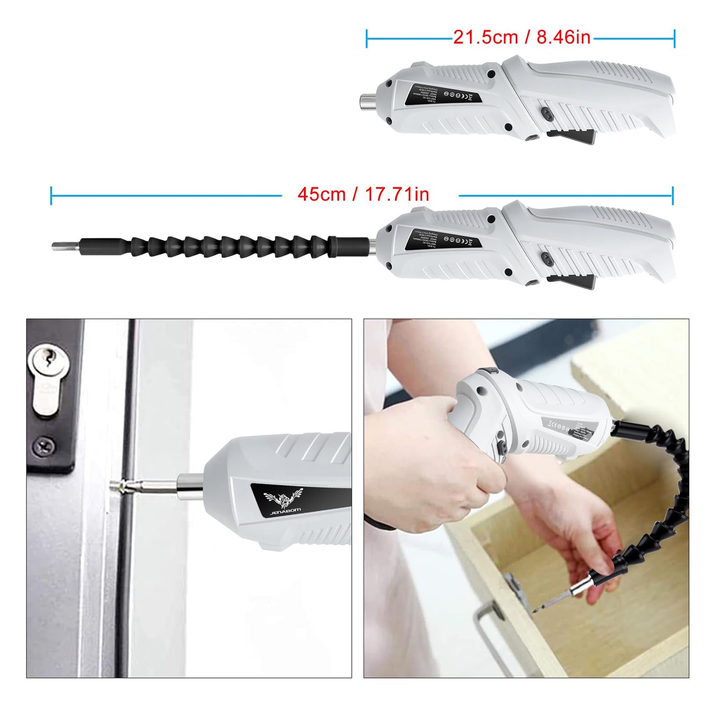 JENABOM 47 in 1 Electric Screwdrivers Cordless, 3.6V Rotatable 90 Degrees Cordless Screwdriver Rechargeable, Electric Screwdriver Set with USB Cable LED Light for Home Improvement DIY Project