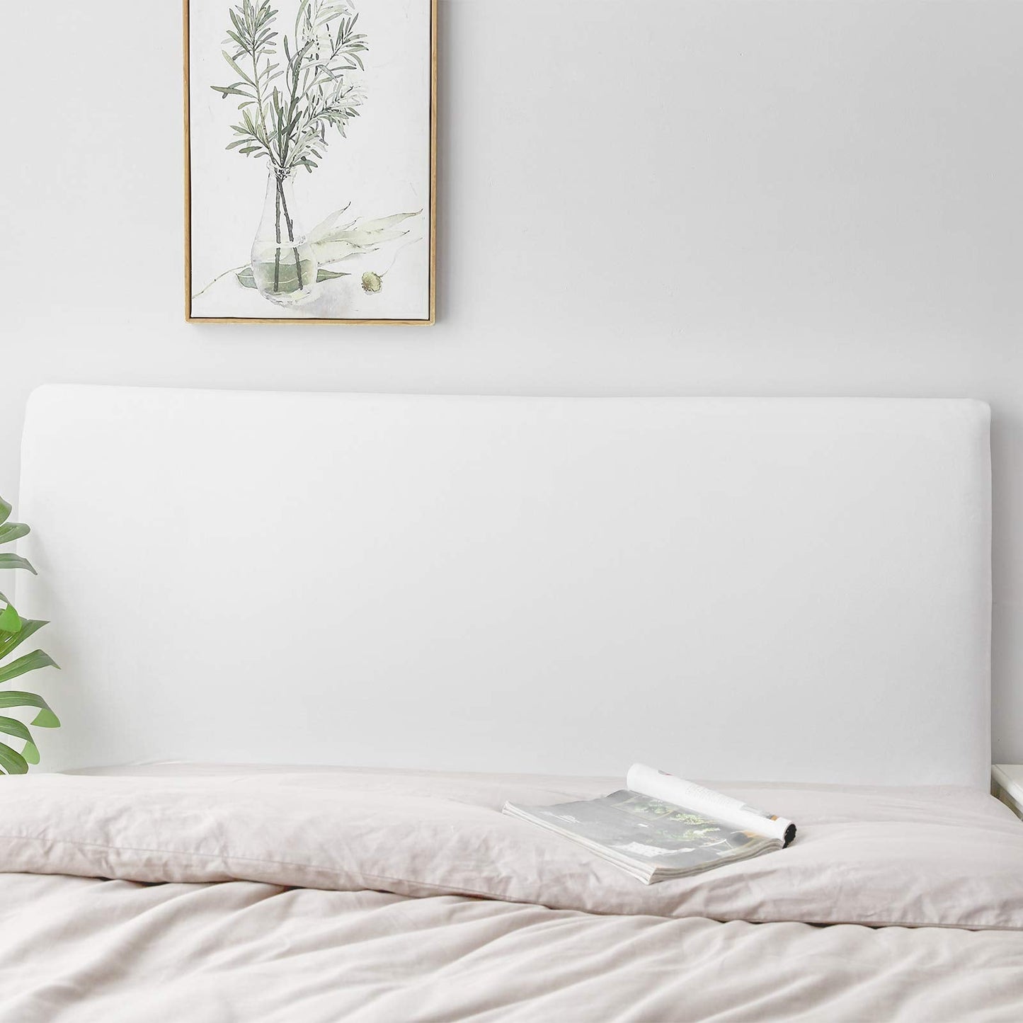 DUJUIKE Bed Headboard Cover Slipcover, Stretch Headboard Covers, Dustproof Protector Cover for Linen Fabric Tufted Upholstered Headboard (White, Cal King Headboard Length (71"-80"))