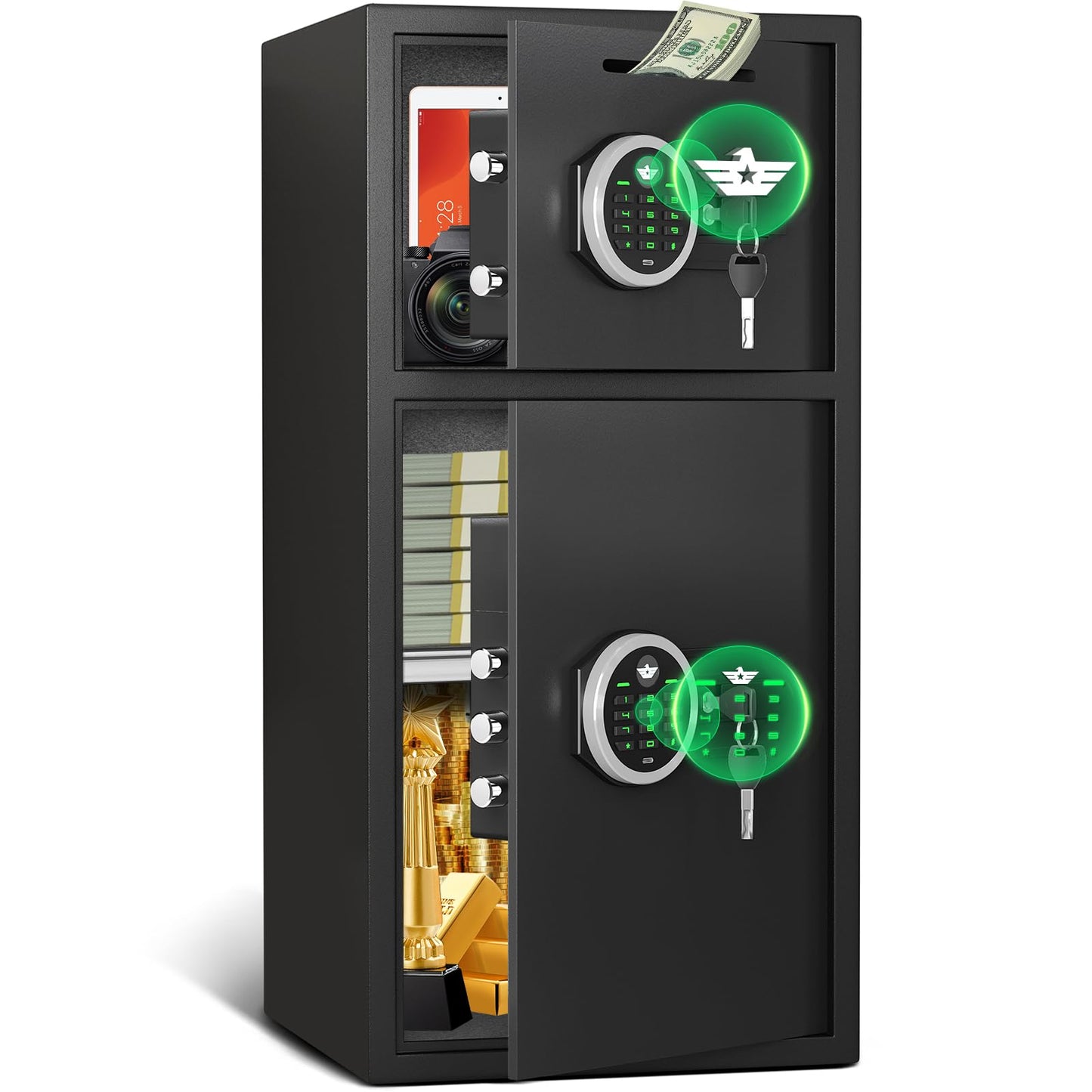 Large Double Door Safe Box Fireproof Waterproof, 6.0 Cu ft Security Safe with LED Light and Dual Alarm System, Home Safes Digital Keypad and Mute Function, Security Lock Box for Money and Valuables