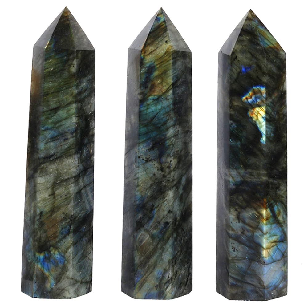 Natural Stone and Crystals Point Wand Reiki Healing Stone Rose Quartz Amethyst Home Decor Mineral Stones Crafts (5.9inch Wand Labradorite)